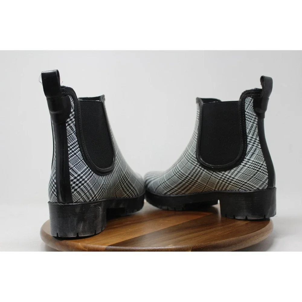 Jeffrey Campbell‎ Cloudy-V Black White Plaid Platform Chelsea Boots 9M